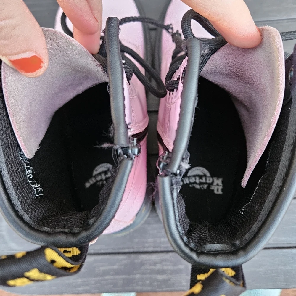 Doc Martens 1460 Pink Patent Leather Lace-Up Boots Side Zip Youth Kids Size 12